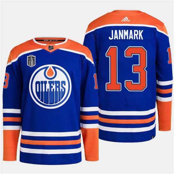 Men%27s Edmonton Oilers #13 Mattias Janmark Royal 2024 Stanley Cup Final Patch Stitched Jersey Dzhi->edmonton oilers->NHL Jersey
